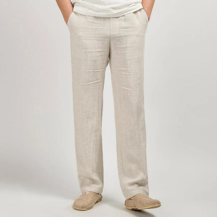 Men's Linen Trousers Straight Leg Elastic Waist Casual - Linen