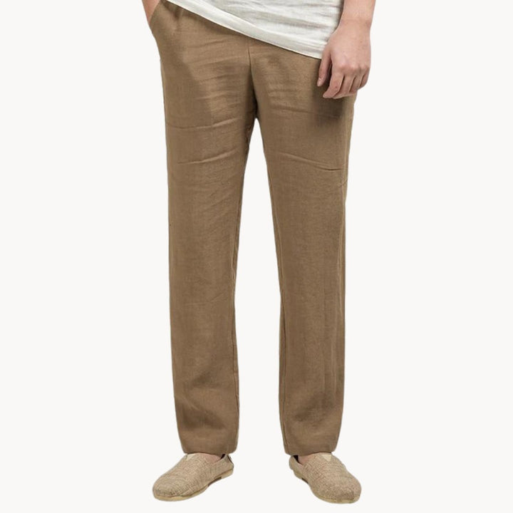 Men's Linen Trousers Straight Leg Elastic Waist Casual