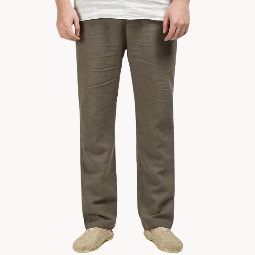 Men's Linen Trousers Straight Leg Elastic Waist Casual