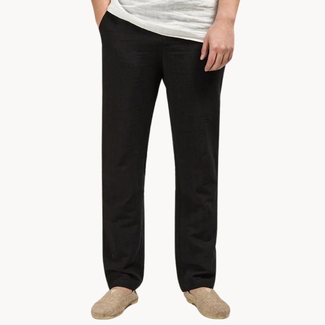 Men's Linen Trousers Straight Leg Elastic Waist Casual