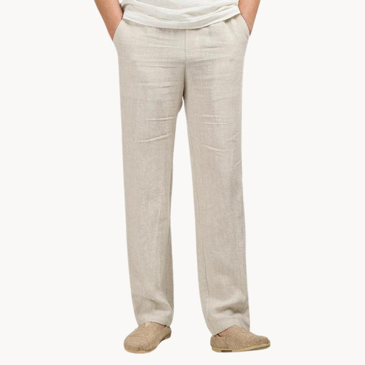 Men's Linen Trousers Straight Leg Elastic Waist Casual