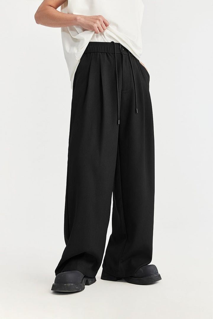 Men's Linen Wide Leg Drawstring Trousers Pleated