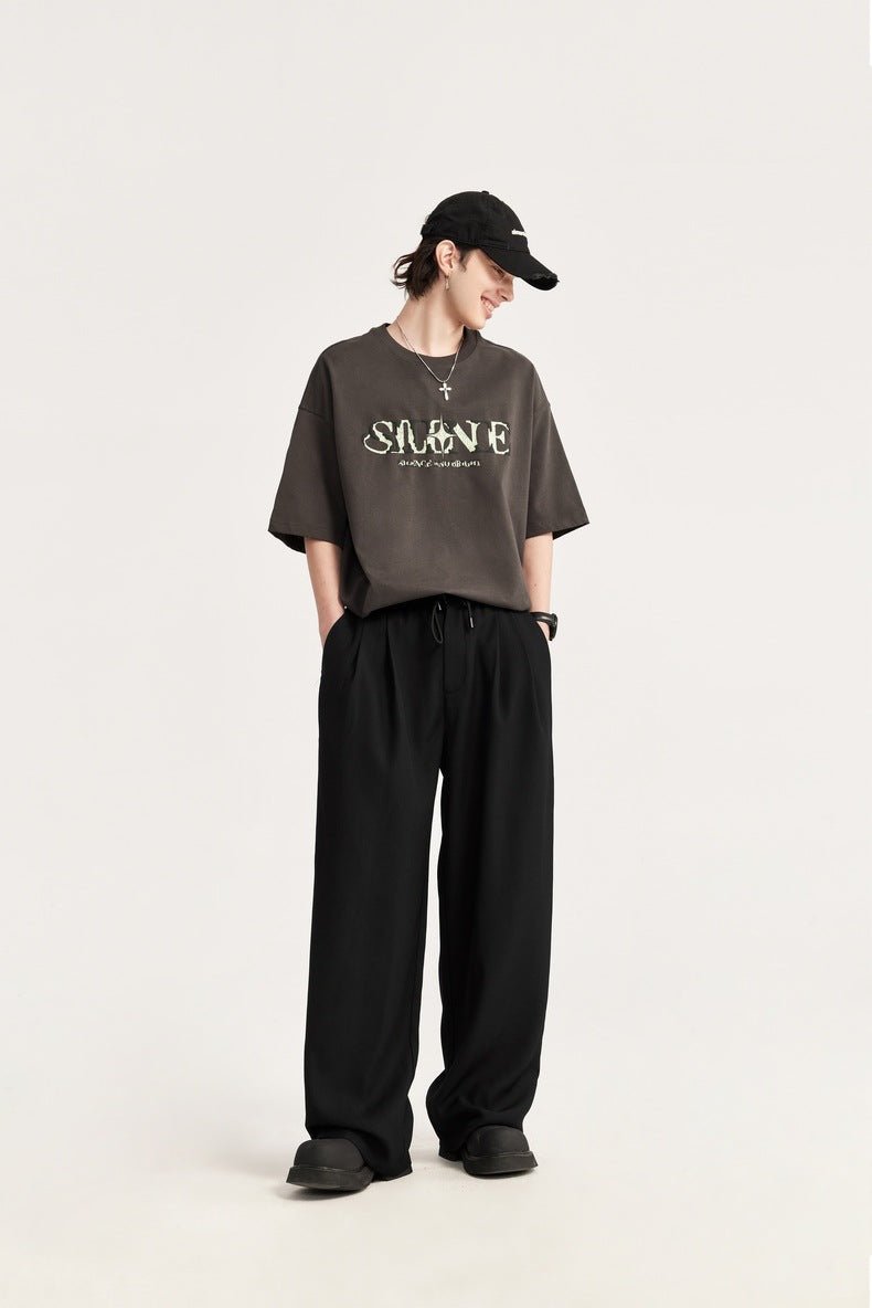 Men's Linen Wide Leg Drawstring Trousers Pleated