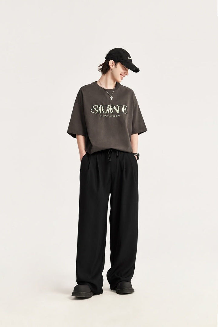 Men's Linen Wide Leg Drawstring Trousers Pleated