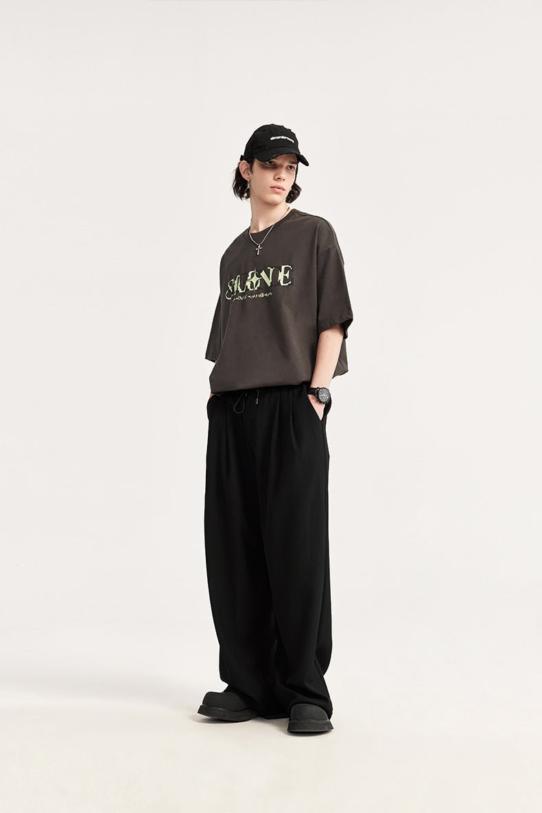 Men's Linen Wide Leg Drawstring Trousers Pleated