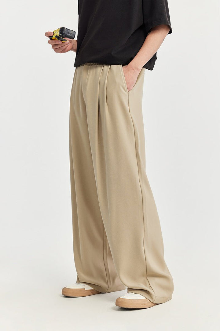 Men's Linen Wide Leg Drawstring Trousers Pleated