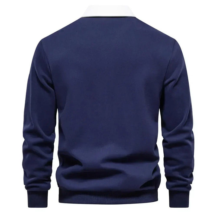 Men's Long-Sleeve Contrast Collar Cotton-Blend Golf Polo Jumper