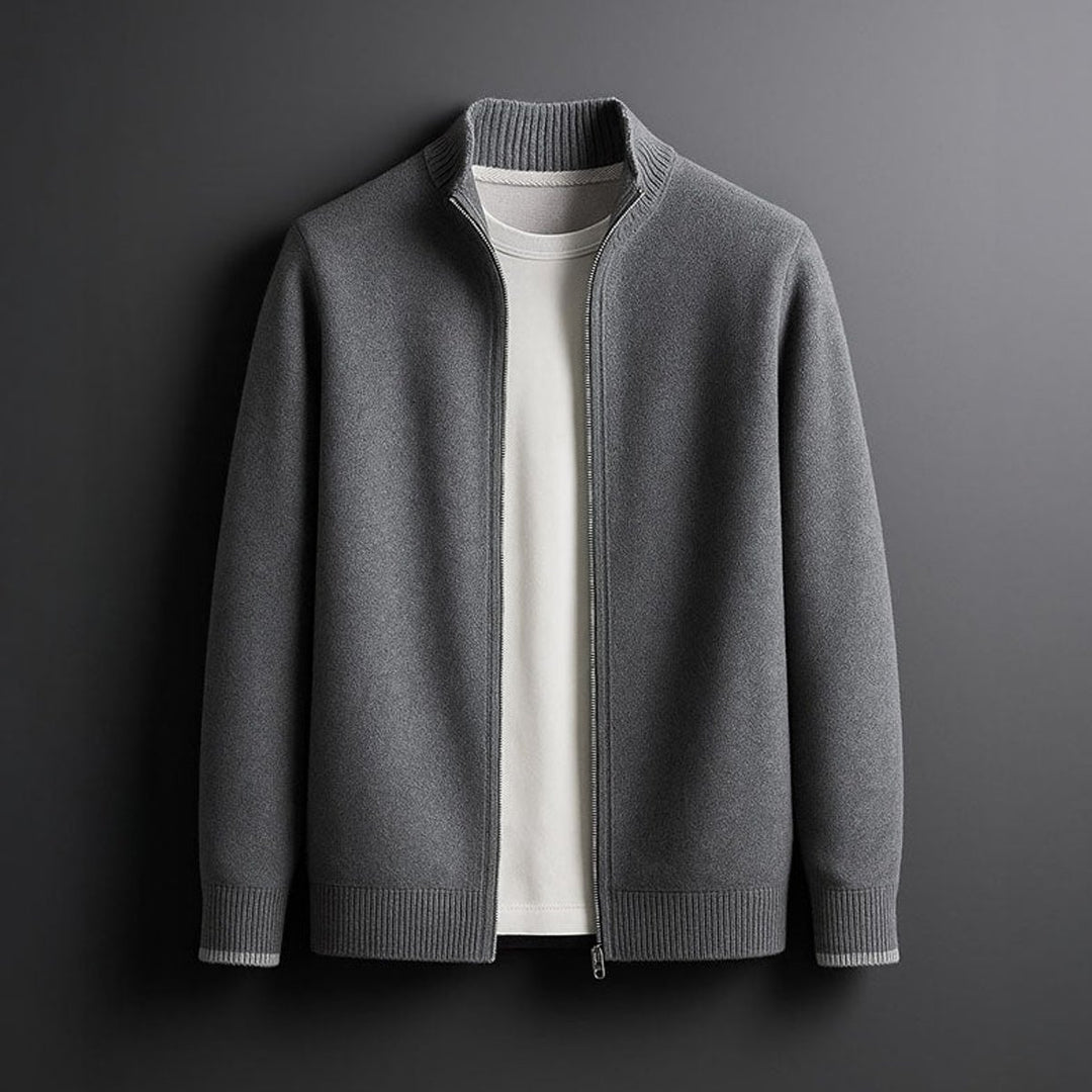 Men's Merino Wool Full-Zip Knit Mens Winter Coat Cardigan - Grey