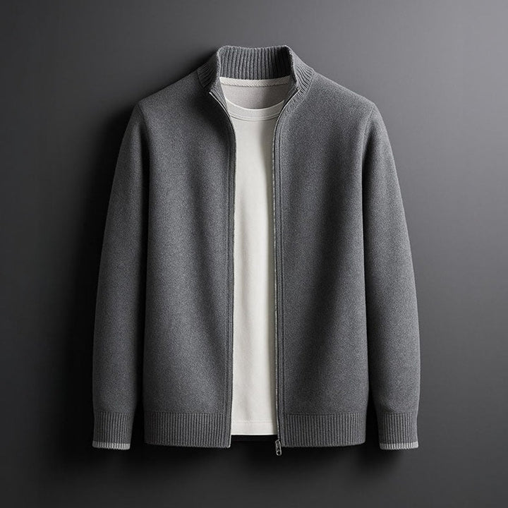 Men's Merino Wool Full-Zip Knit Mens Winter Coat Cardigan - Grey