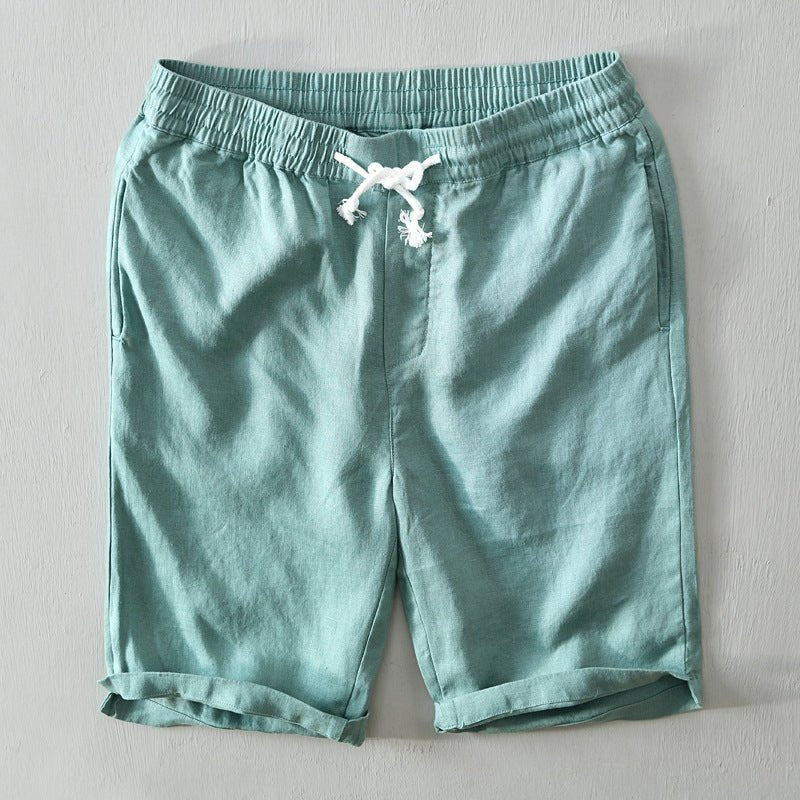 Men's Mid-Rise Relaxed-Fit Linen Drawstring Shorts - Green