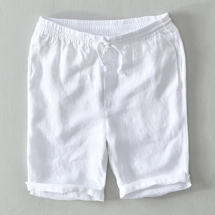 Men's Mid-Rise Relaxed-Fit Linen Drawstring Shorts - White