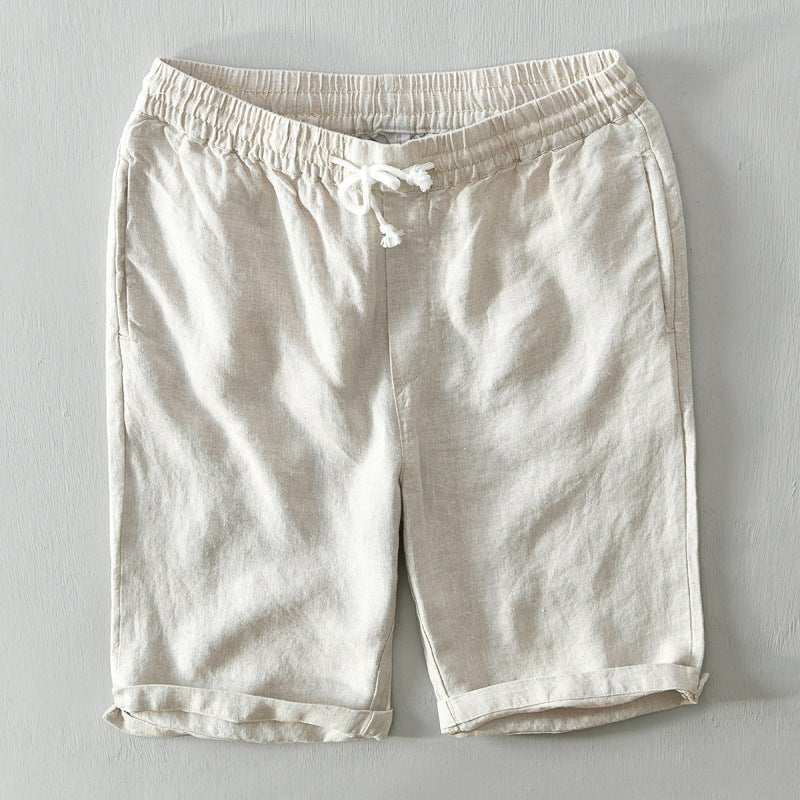 Men's Mid-Rise Relaxed-Fit Linen Drawstring Shorts - Beige