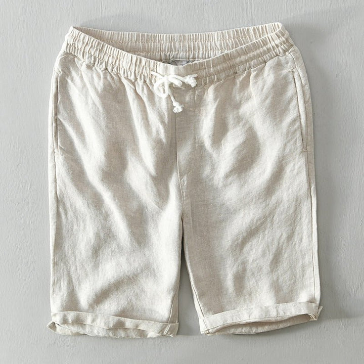 Men's Mid-Rise Relaxed-Fit Linen Drawstring Shorts - Beige