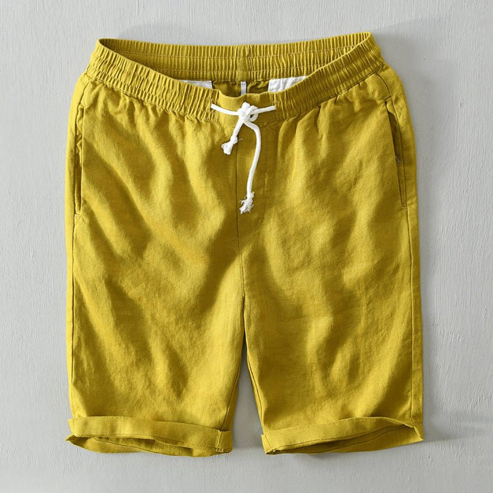 Men's Mid-Rise Relaxed-Fit Linen Drawstring Shorts - Yellow