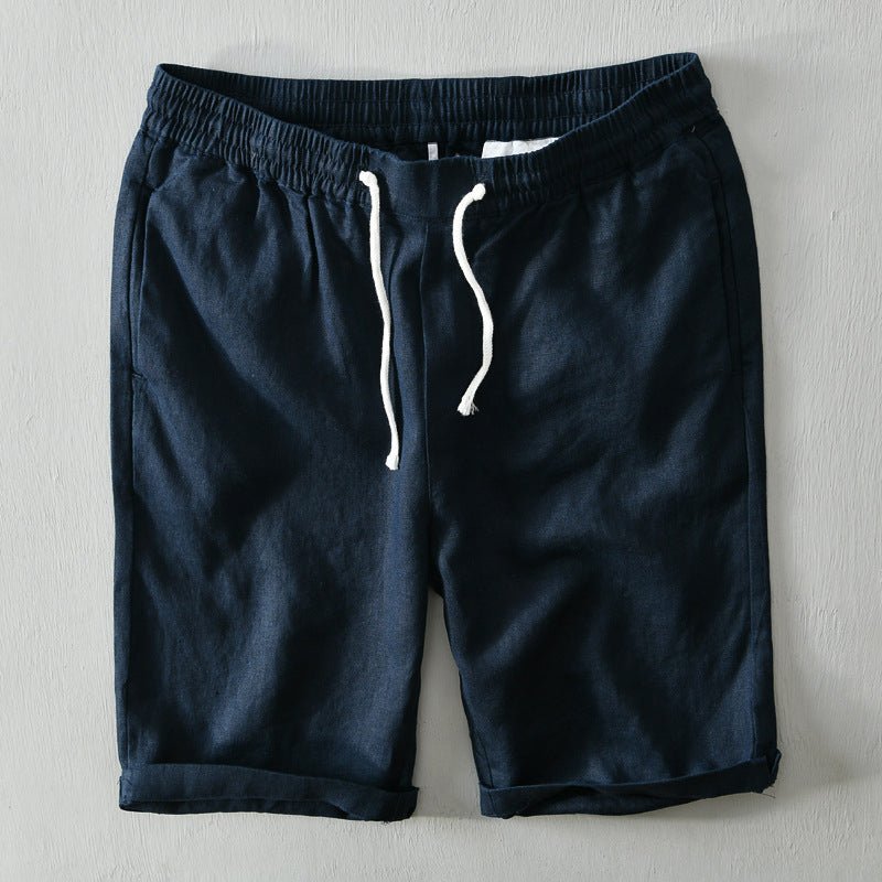 Men's Mid-Rise Relaxed-Fit Linen Drawstring Shorts - Blue