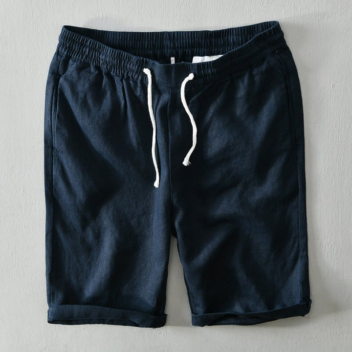 Men's Mid-Rise Relaxed-Fit Linen Drawstring Shorts - Blue