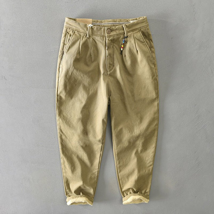 Men's Mid-Rise Tapered Chino Trousers - Khaki