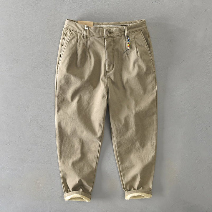 Men's Mid-Rise Tapered Chino Trousers - Beige