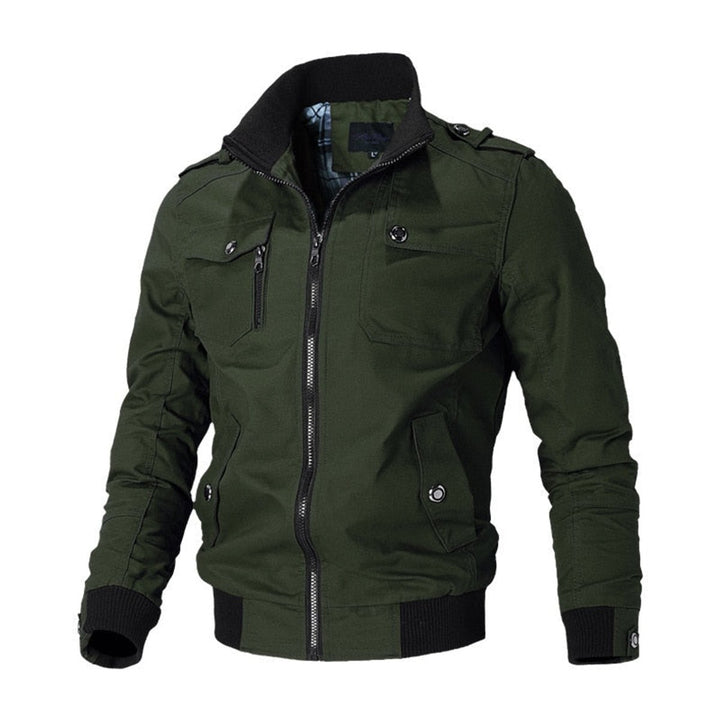 Men's Military-Style Zip-Up Mens Bomber Jacket Multi-Pocket - Green