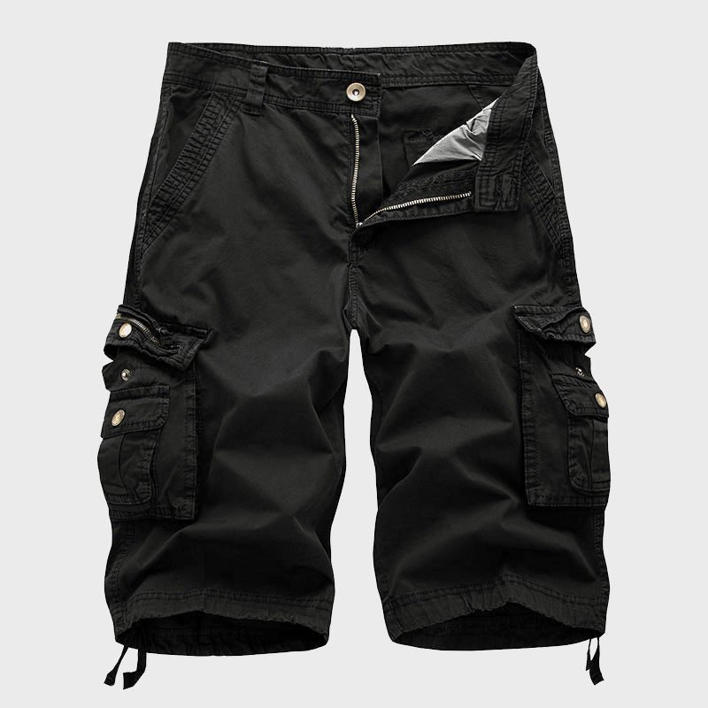Men's Multi-Pocket Drawstring Cargo Shorts - Black