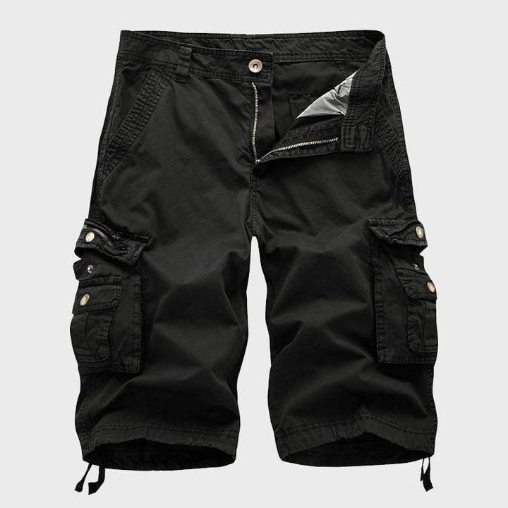 Men's Multi-Pocket Drawstring Cargo Shorts - Black