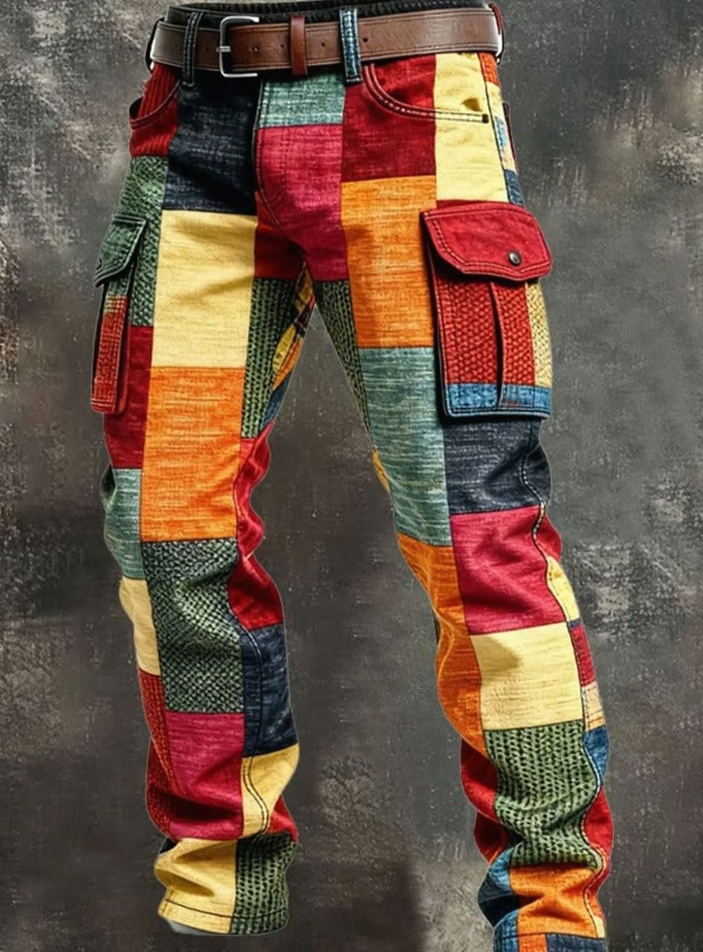 Men's Multicolour Patchwork Regular-Fit Cargo Trousers - Multicoloured