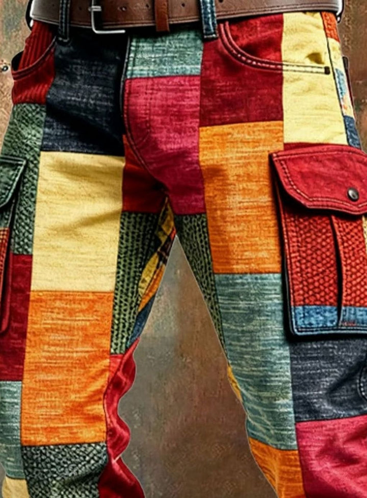 Men's Multicolour Patchwork Regular-Fit Cargo Trousers
