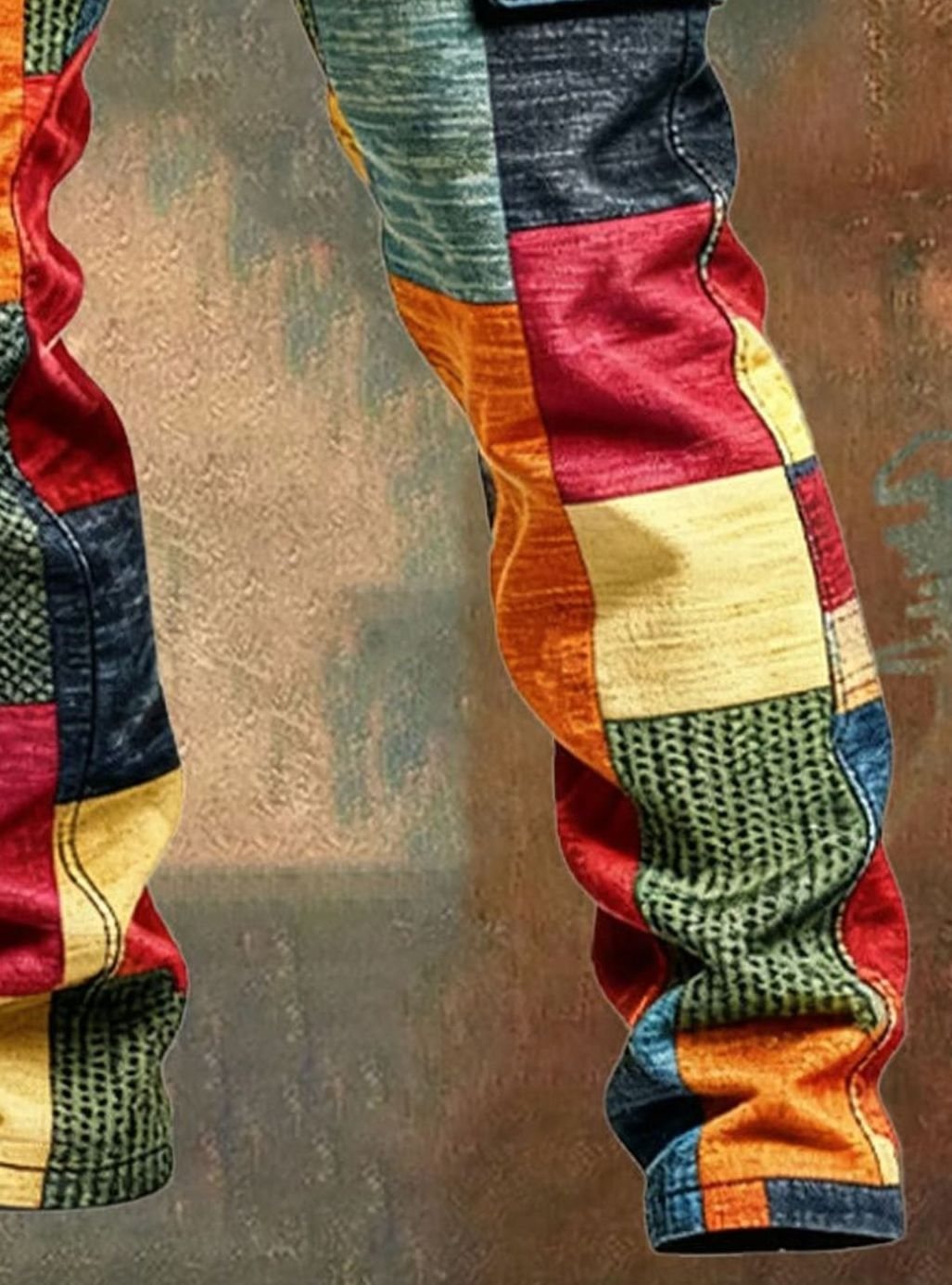Men's Multicolour Patchwork Regular-Fit Cargo Trousers