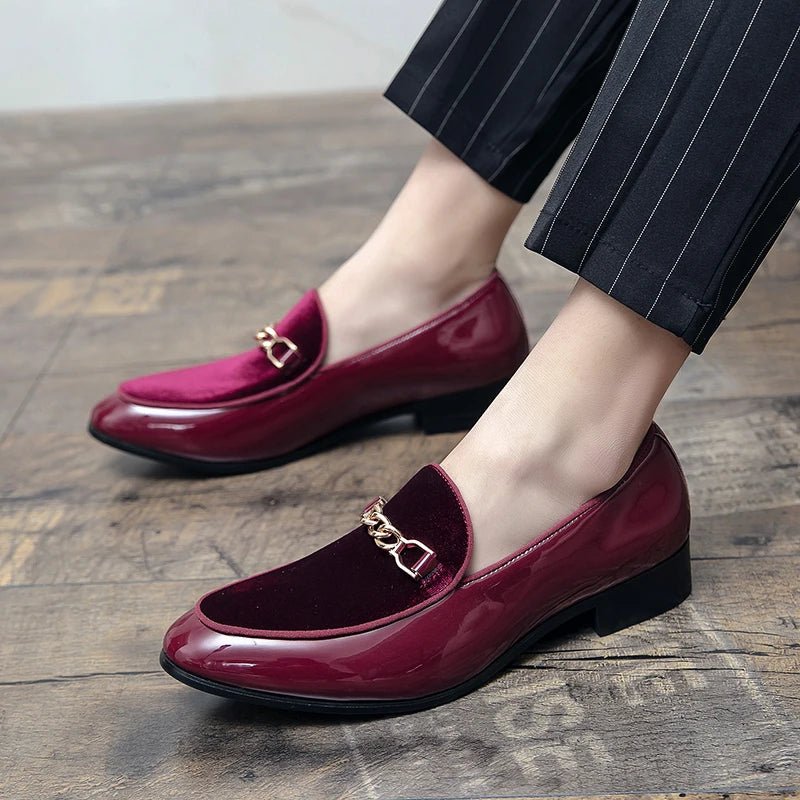 Men's Orthopedic Velvet Loafers Slip-On Gold Chain