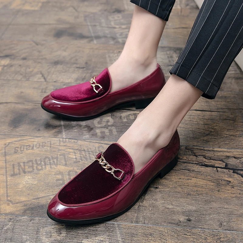 Men's Orthopedic Velvet Loafers Slip-On Gold Chain