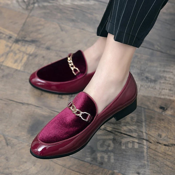 Men's Orthopedic Velvet Loafers Slip-On Gold Chain