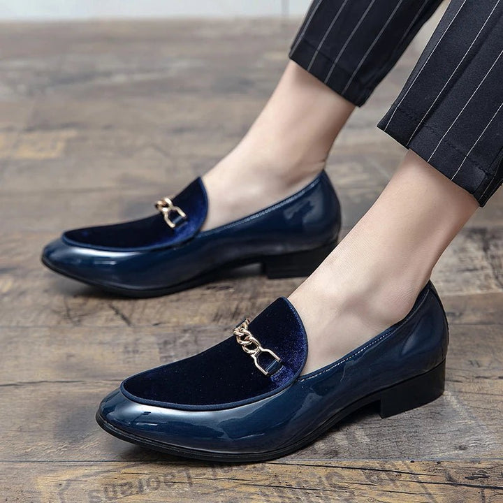 Men's Orthopedic Velvet Loafers Slip-On Gold Chain