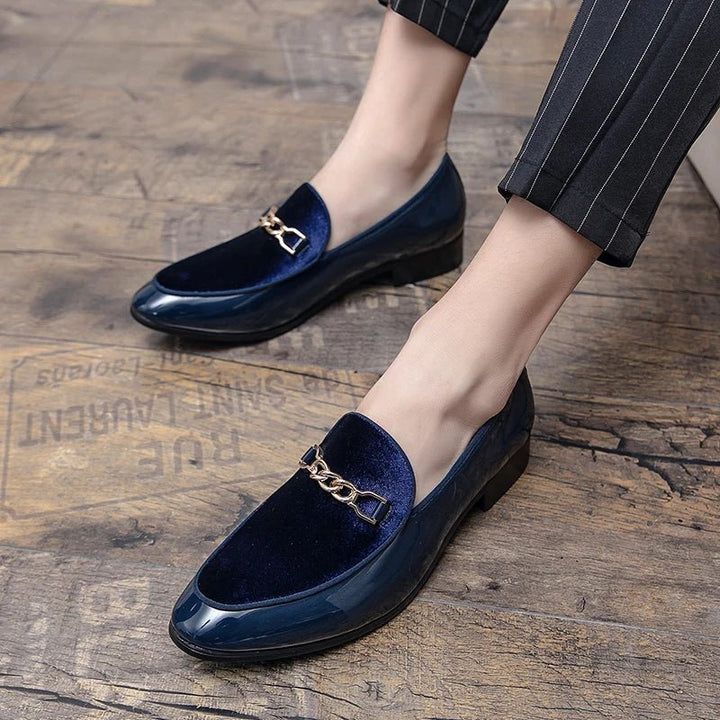 Men's Orthopedic Velvet Loafers Slip-On Gold Chain