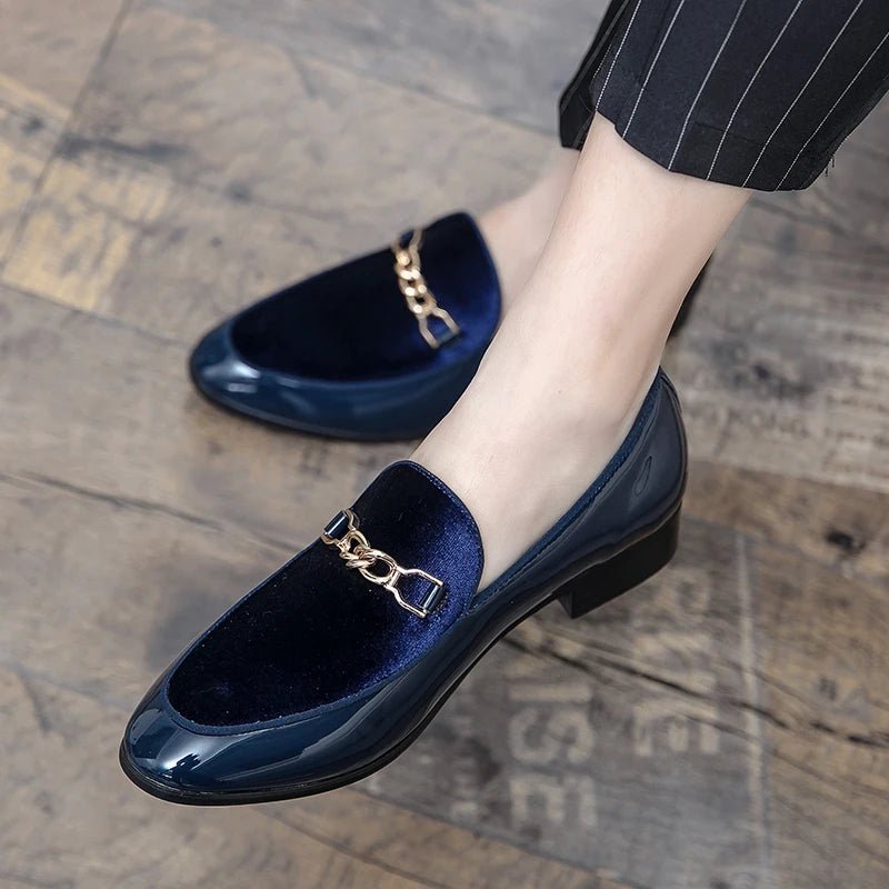Men's Orthopedic Velvet Loafers Slip-On Gold Chain