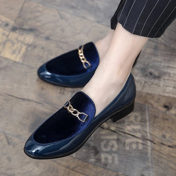 Men's Orthopedic Velvet Loafers Slip-On Gold Chain
