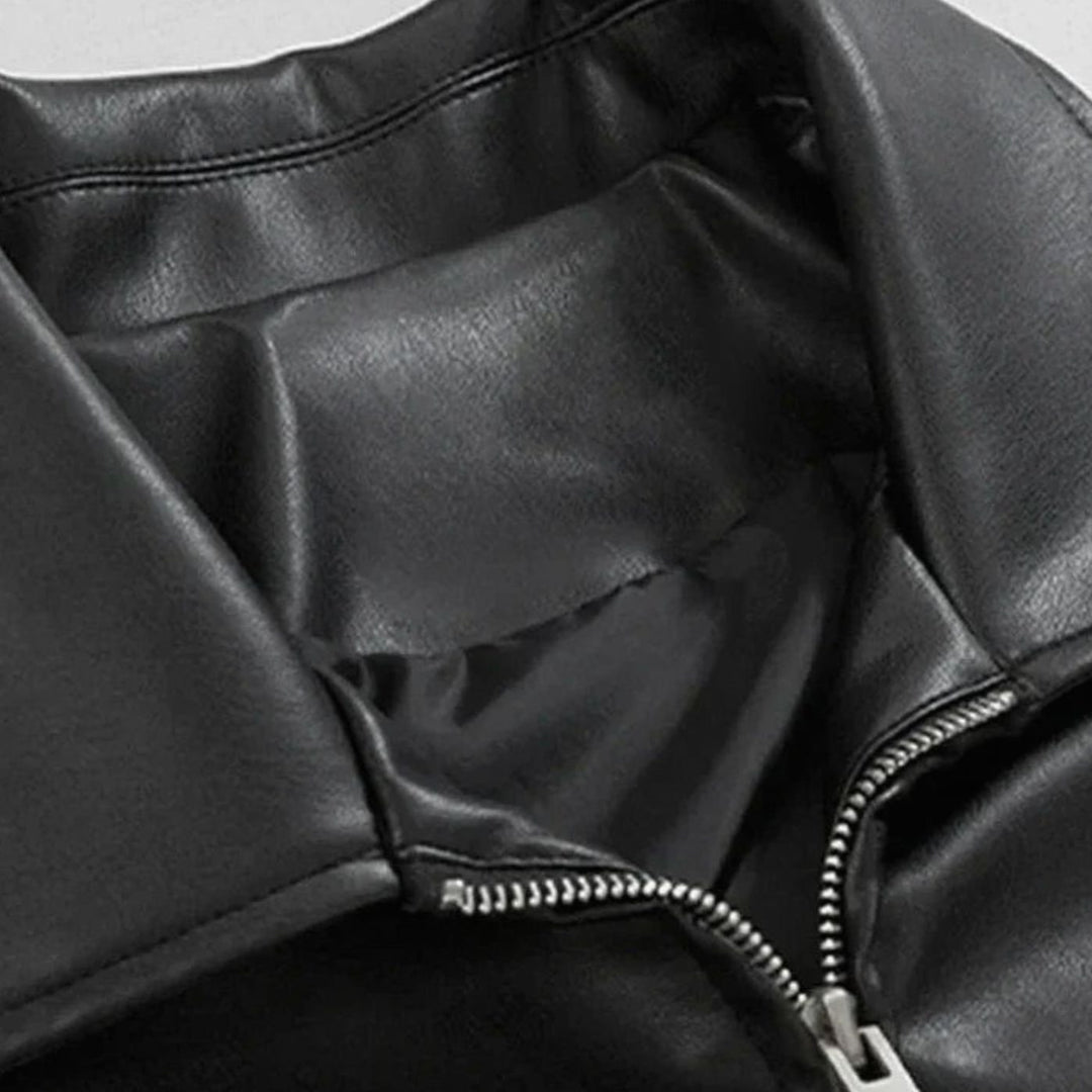 Men's Oversized Faux Leather Zip-Up Bomber Jacket