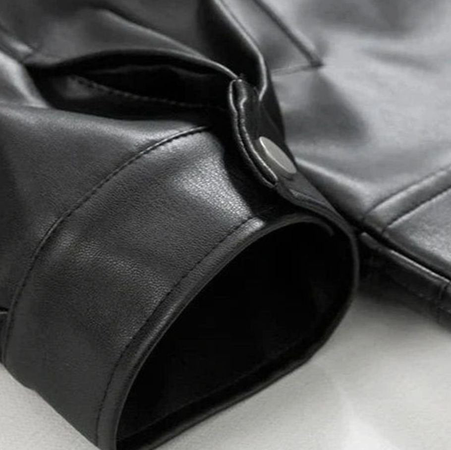 Men's Oversized Faux Leather Zip-Up Bomber Jacket