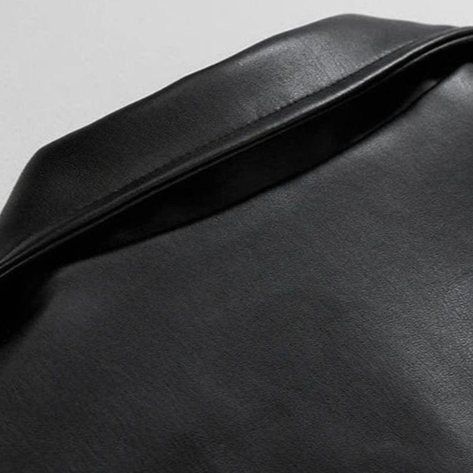 Men's Oversized Faux Leather Zip-Up Bomber Jacket