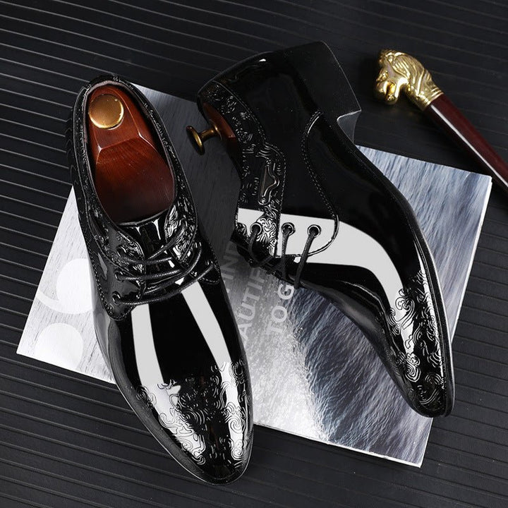Men's Patent Embossed Lace-Up Formal Derby Shoes - Black