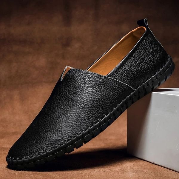 Men's Pebbled-Grain Leather-Look Slip-On Loafers Whipstitch Detail - Black