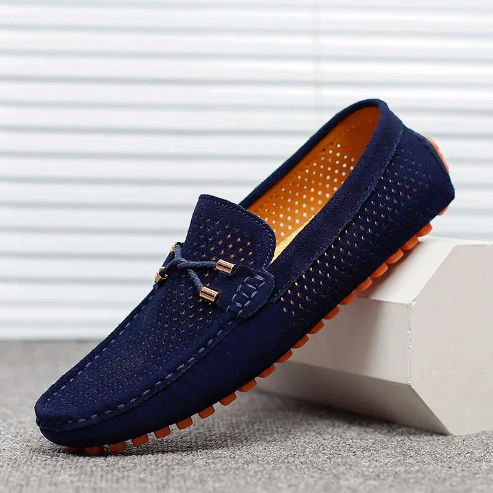 Men's Perforated Suede Slip-On Loafers - Blau