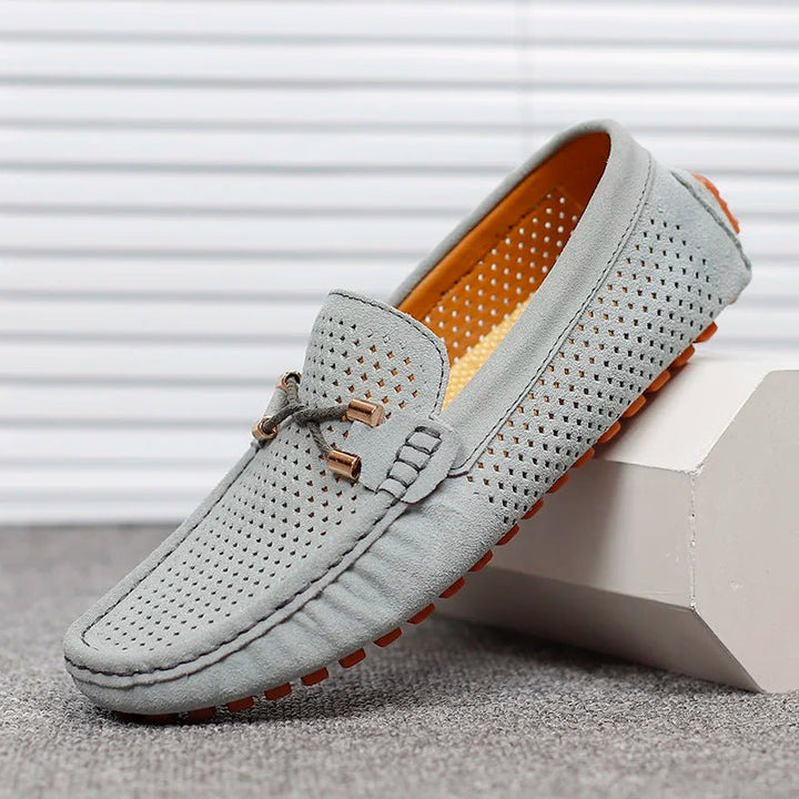 Men's Perforated Suede Slip-On Loafers - Grau