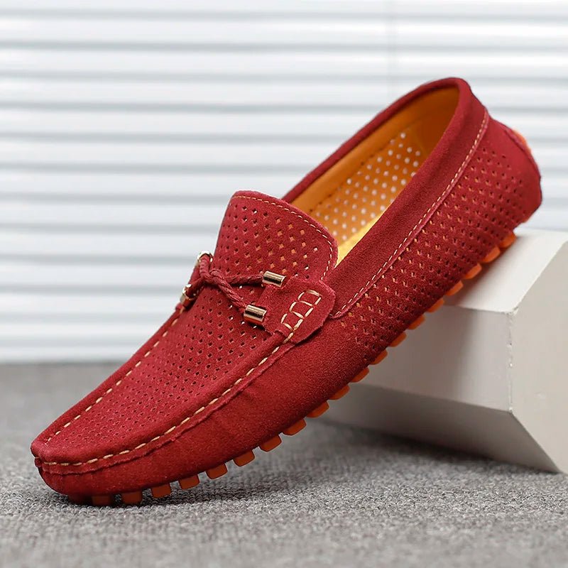 Men's Perforated Suede Slip-On Loafers - Rot