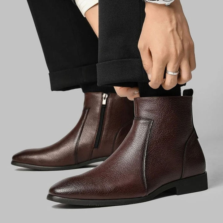 Men's Pointed-Toe Side-Zip Leather Boots