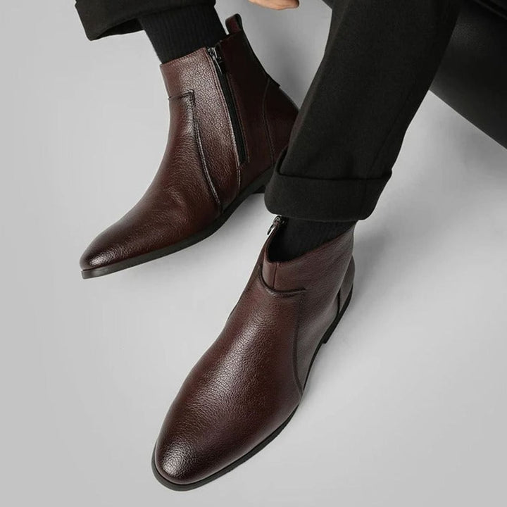 Men's Pointed-Toe Side-Zip Leather Boots