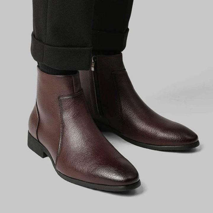 Men's Pointed-Toe Side-Zip Leather Boots