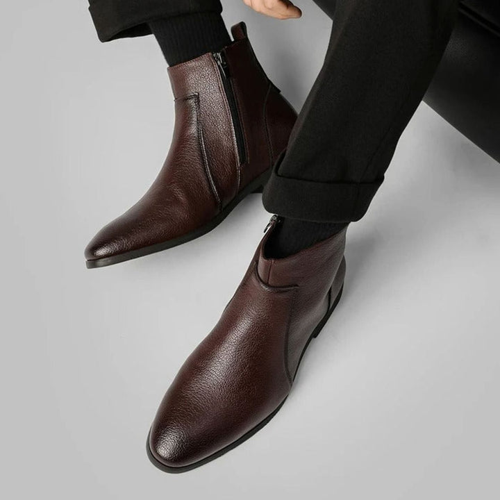 Men's Pointed-Toe Side-Zip Leather Boots