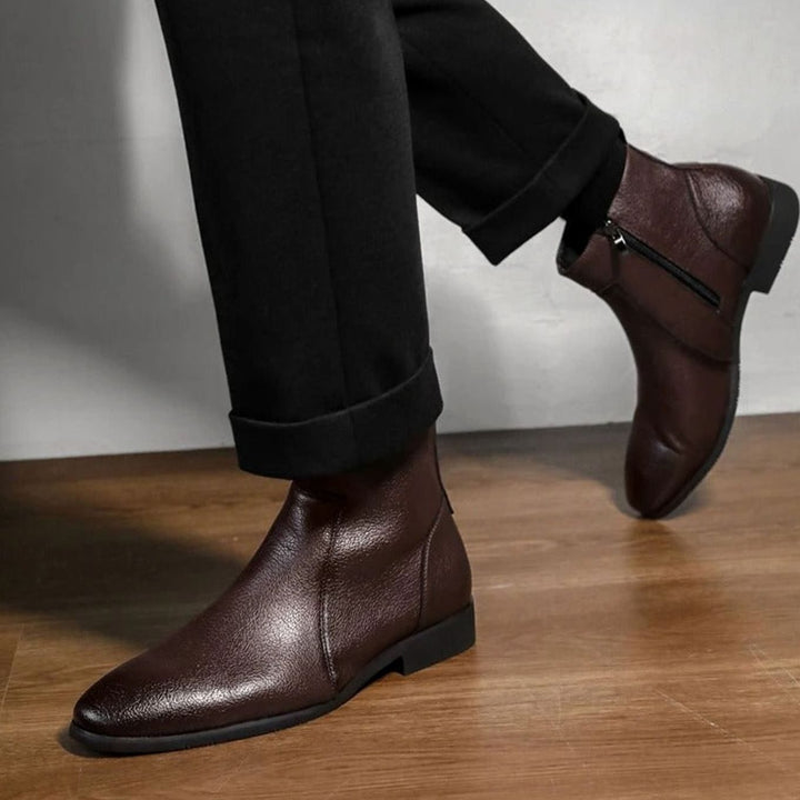 Men's Pointed-Toe Side-Zip Leather Boots