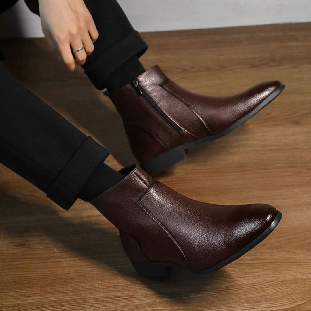 Men's Pointed-Toe Side-Zip Leather Boots