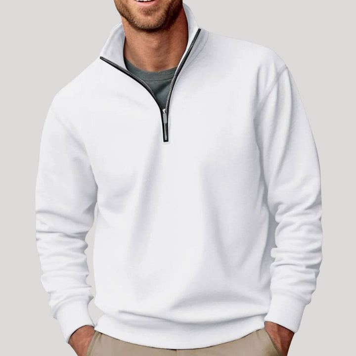 Men's Quarter-Zip Stand Collar Sweatshirt Relaxed Casual Pullover - White
